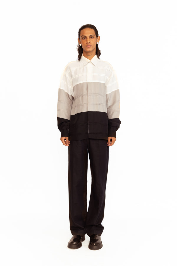 love birds Asher Silk Shirt - Ivory Silver & Black