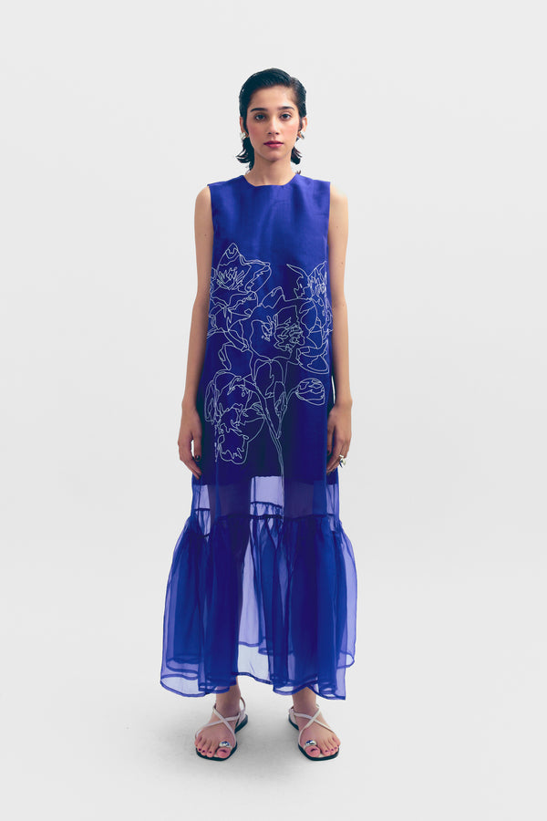 love birds Budapest Organza Dress - Cerulean Blue