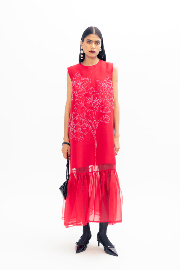 love birds Budapest Organza Dress - Red