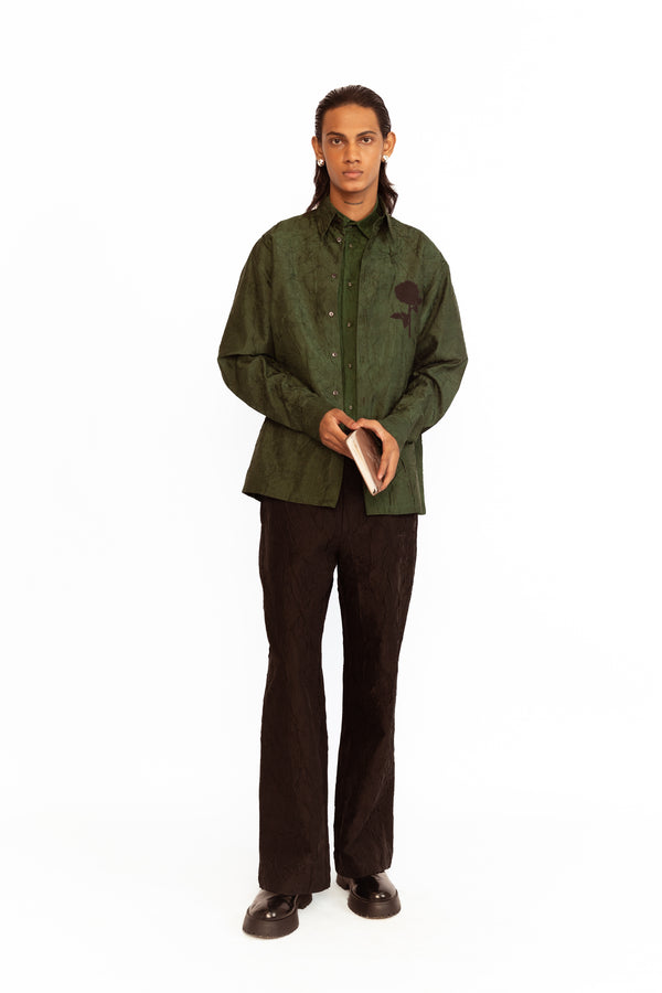 love birds Cedric Applique Shirt - Olive Green