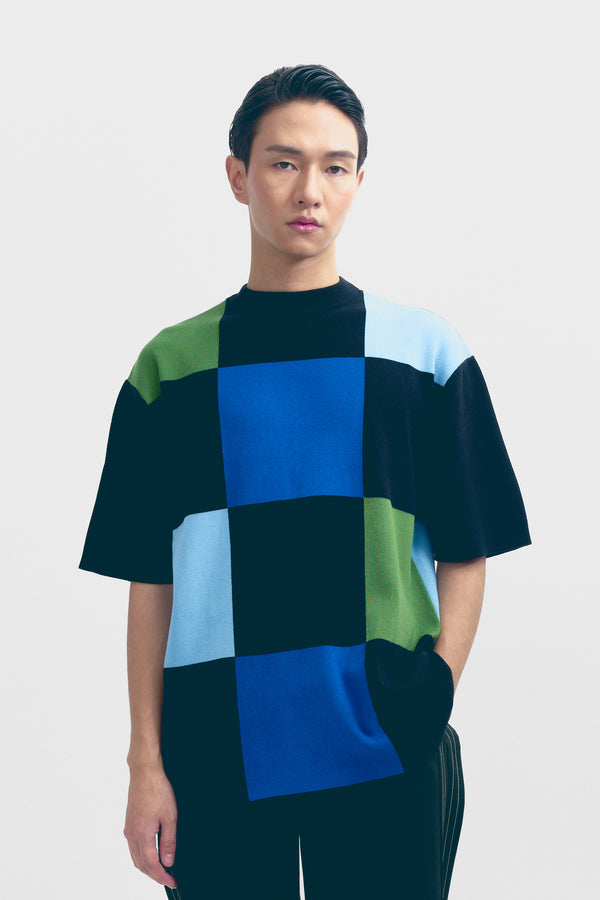 love birds Checker Board Knit T-Shirt