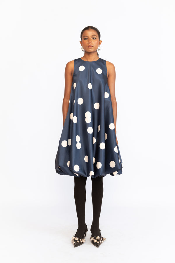 love birds Corsica Dress - Navy Polka