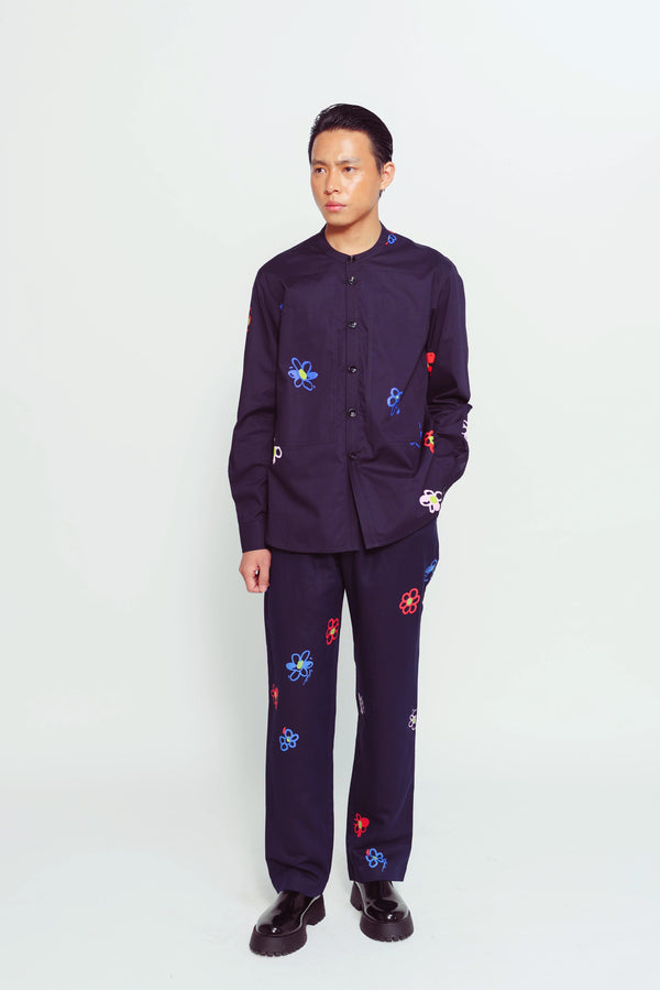 love birds Floral Linen Shirt