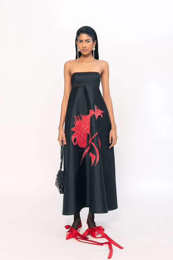 love birds Honey Comb Embroidered Dress - Red