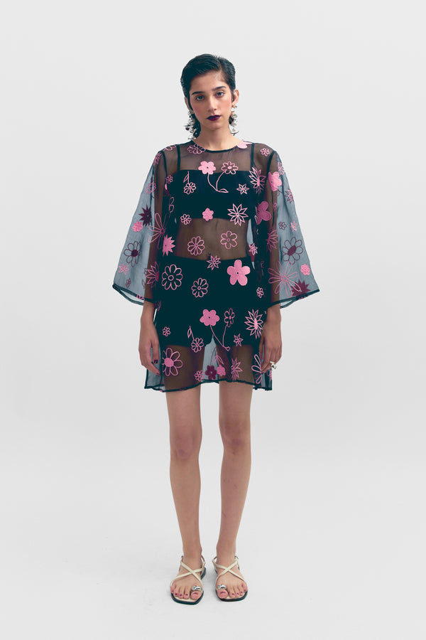 love birds Katya Embroidered Dress - Black