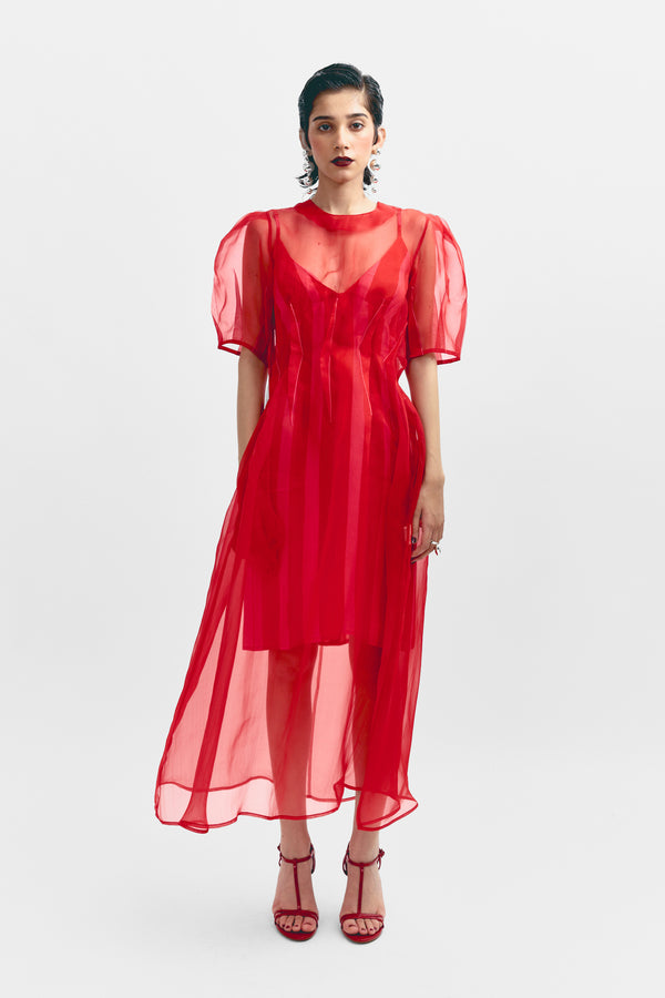 love birds Keira Organza Dress Set - Red