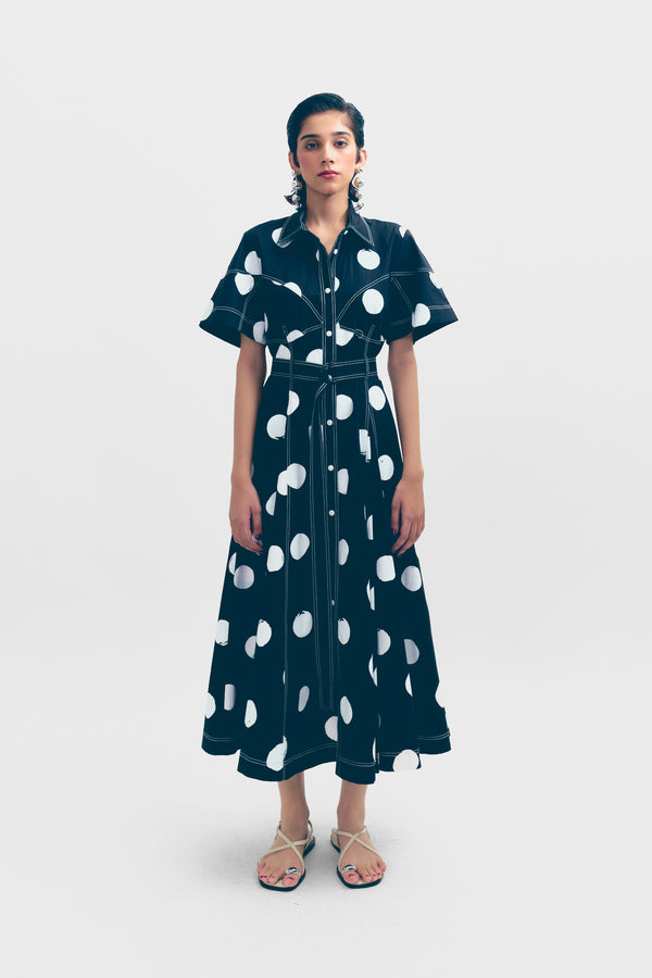 love birds Macau Dress - Black & Ivory