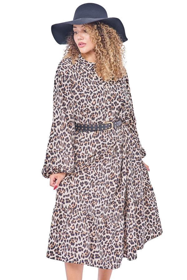 Love My Fashions All-Over Leopards Print Button-Front Dress