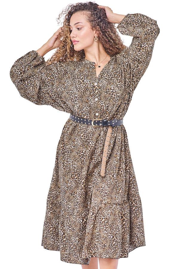 Love My Fashions All-Over Leopards Print Button-Front Dress