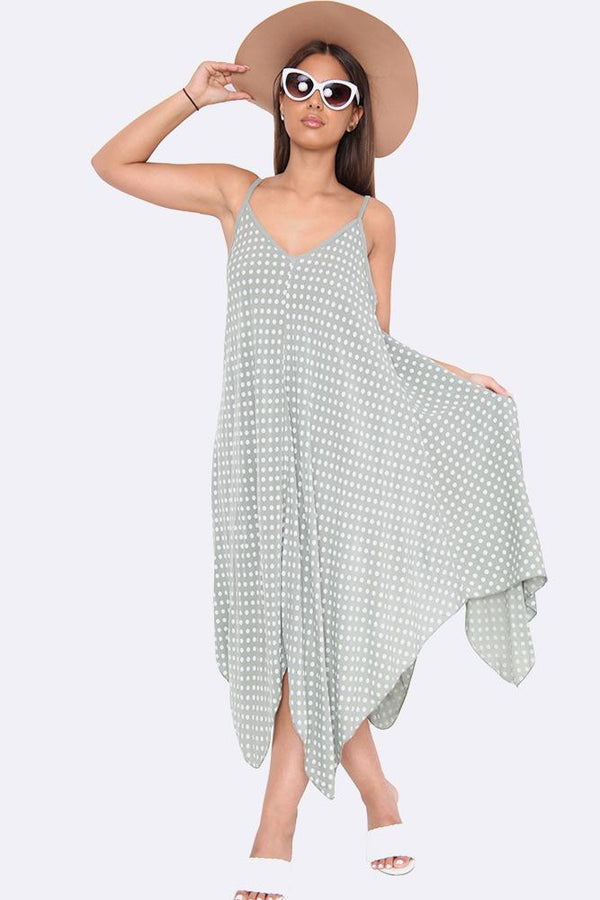 Love My Fashions Alysha Spot Print Sleeveless V Neck Hanky Dress