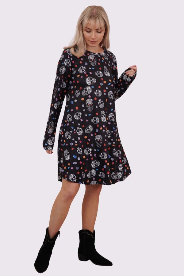 Love My Fashions Bejeweled Skull And Diamonds Print Halloween Dress