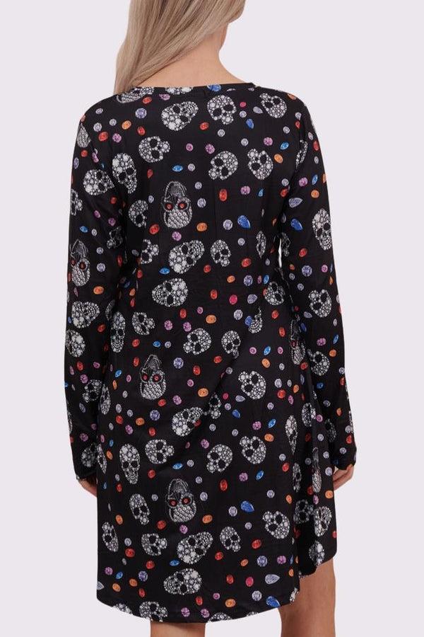 Love My Fashions Bejeweled Skull And Diamonds Print Halloween Dress