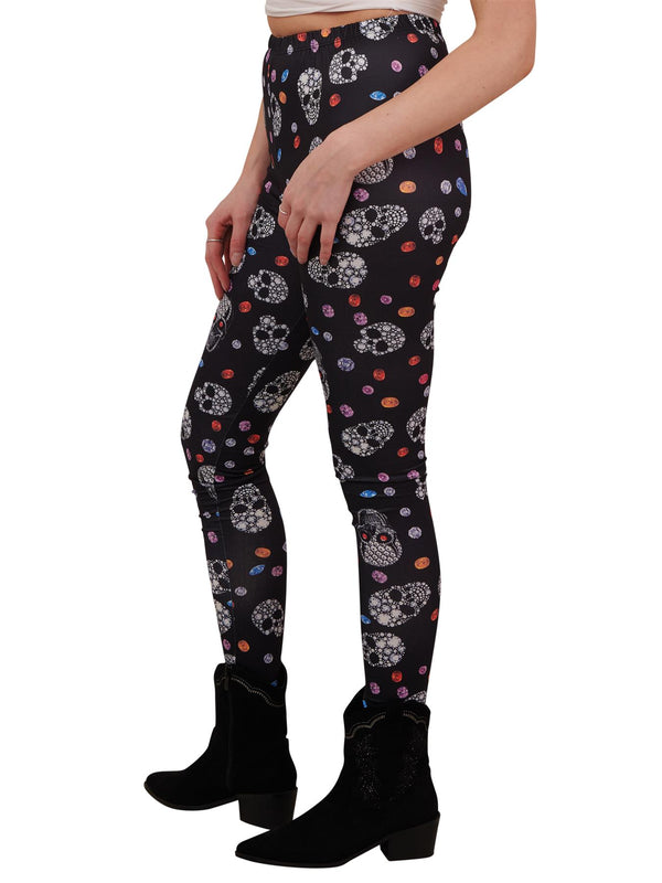 Love My Fashions Bejeweled Skull And Diamonds Print Halloween Leggings