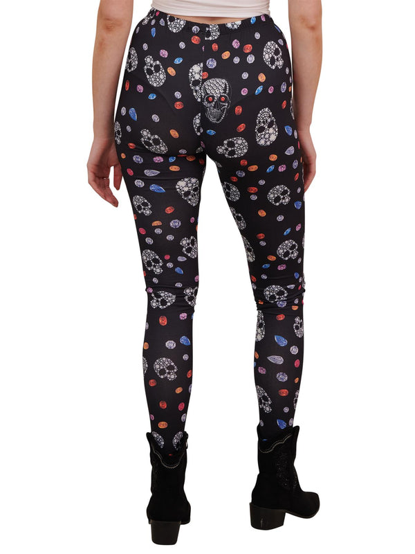 Love My Fashions Bejeweled Skull And Diamonds Print Halloween Leggings