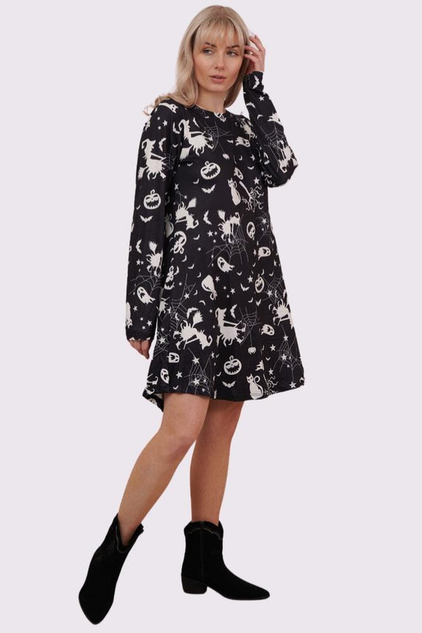 Love My Fashions Cat Ghost Pumpkin Print Halloween Dress