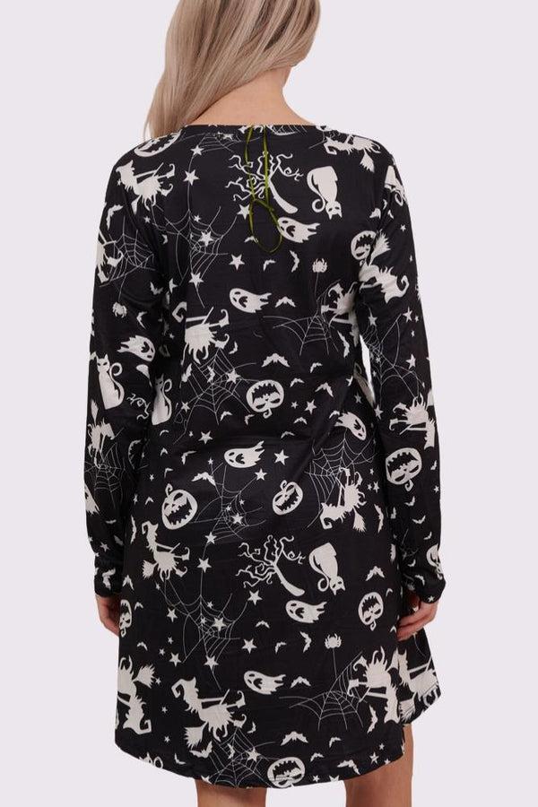 Love My Fashions Cat Ghost Pumpkin Print Halloween Dress