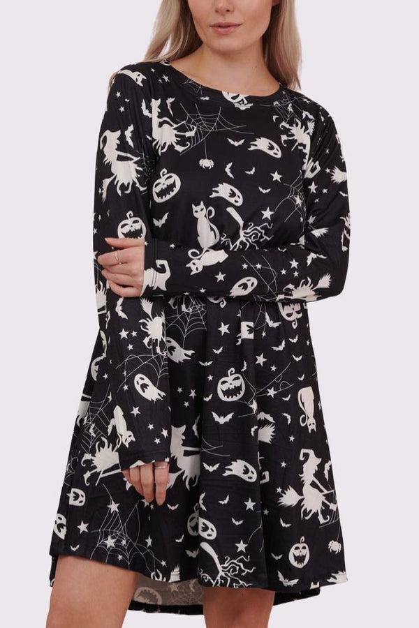 love my fashions Cat Ghost Pumpkin Print Halloween Dress