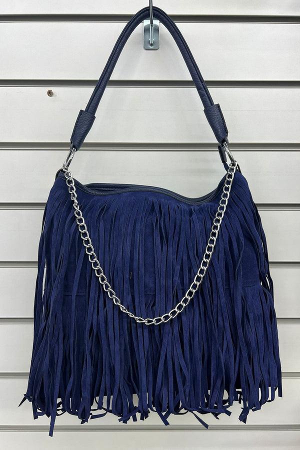Love My Fashions Chain Detail Faux Suede Fringe Shoulder Bag