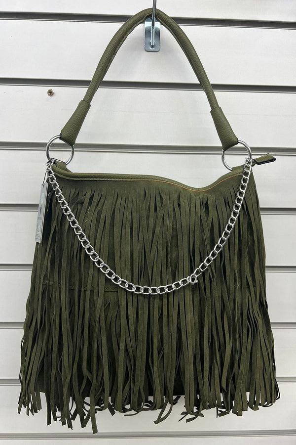 Love My Fashions Chain Detail Faux Suede Fringe Shoulder Bag