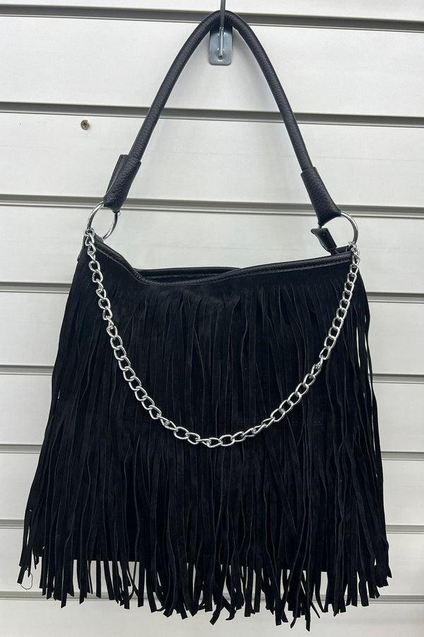 Love My Fashions Chain Detail Faux Suede Fringe Shoulder Bag