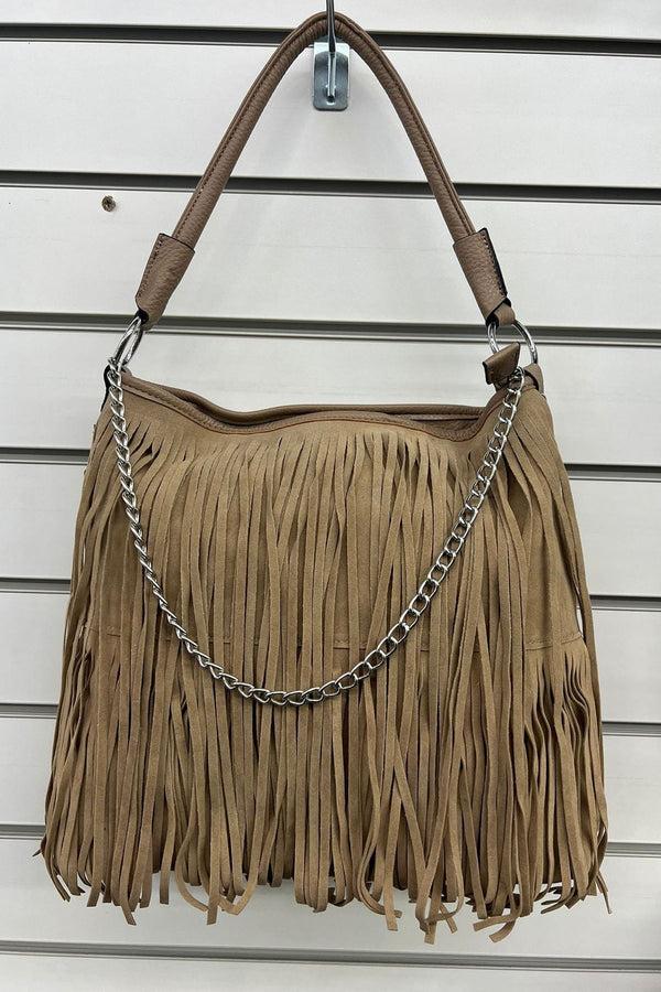 love my fashions Chain Detail Faux Suede Fringe Shoulder Bag