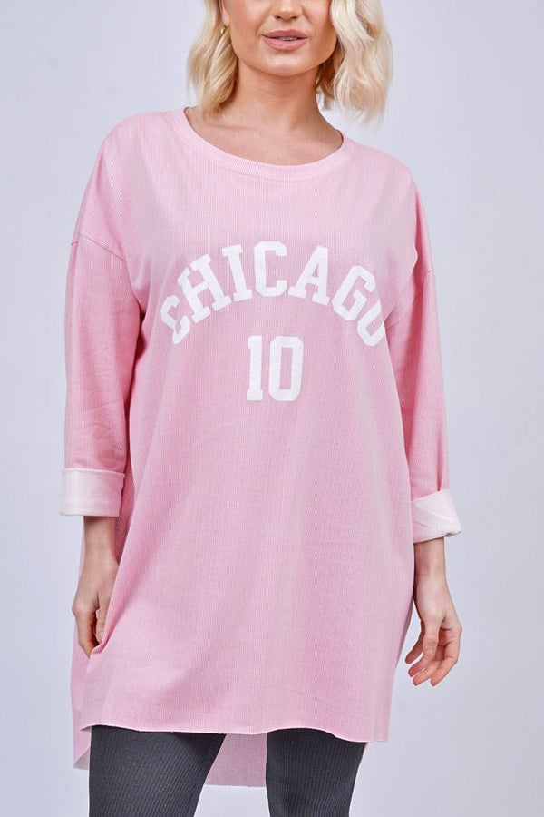 Love My Fashions Chicago Print High Low Hem Cotton Top