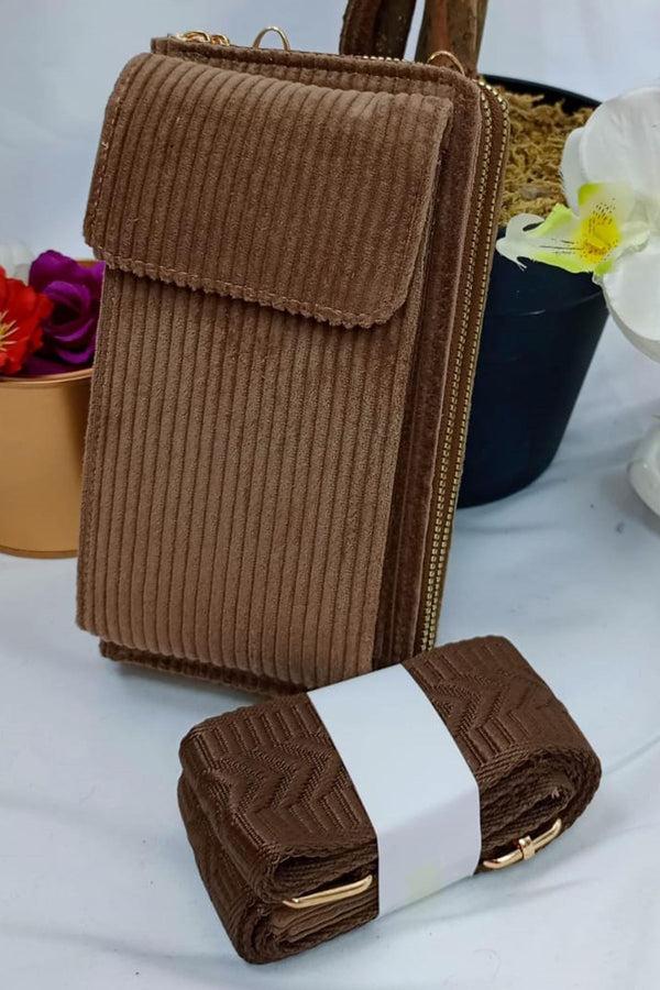 Love My Fashions Corduroy Textured Matching Strap Crossbody Bag