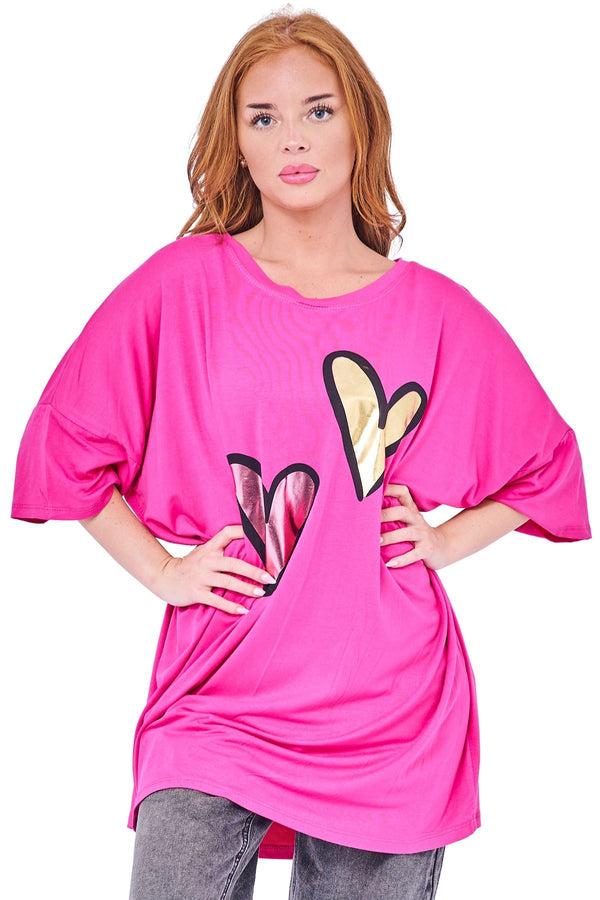 love my fashions Dual Metallic Foil Hearts Oversized Top