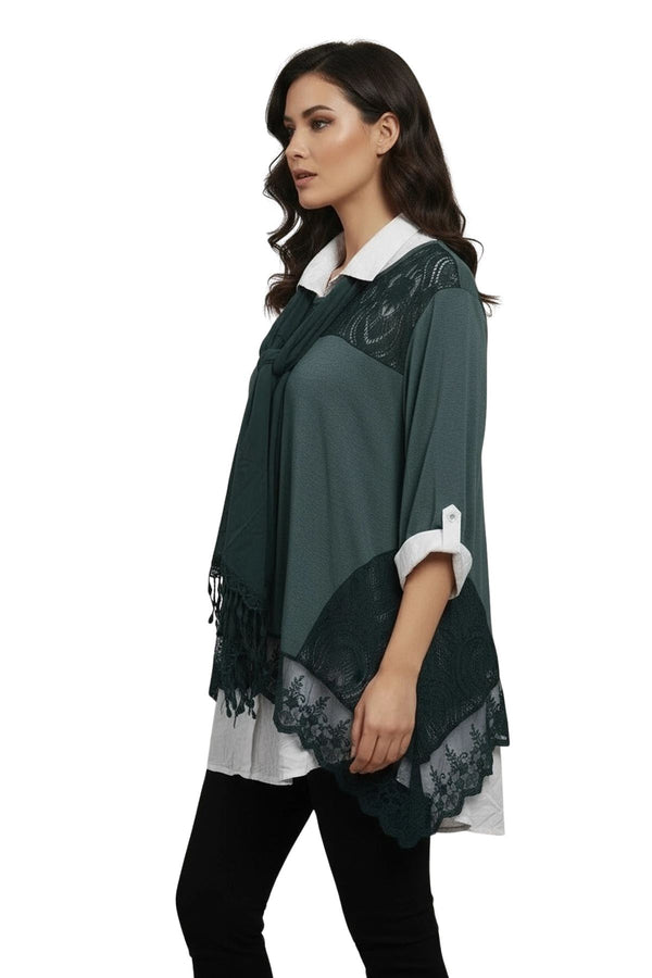 Love My Fashions Embroidered Floral Pattern Layered Hem Cotton Top