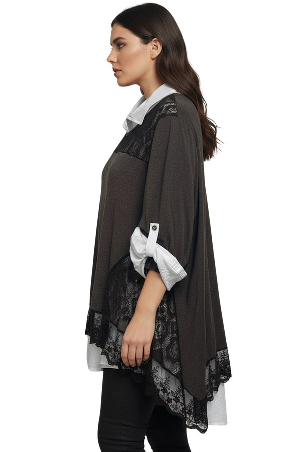 Love My Fashions Embroidered Floral Pattern Layered Hem Cotton Top