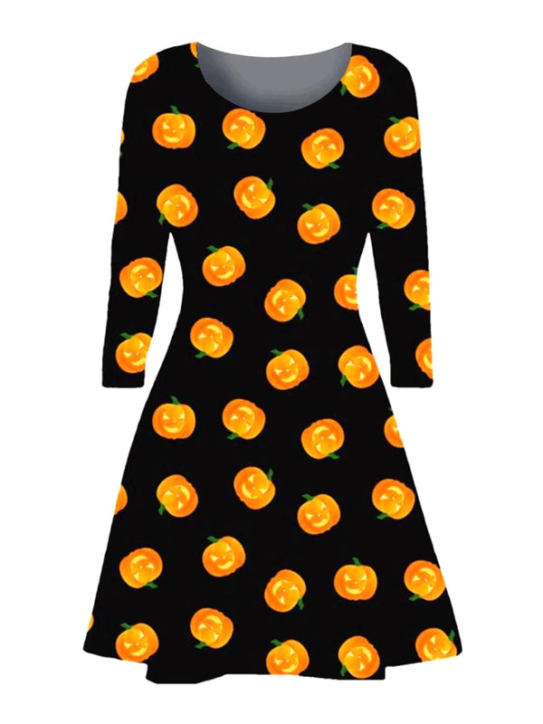 Love My Fashions Face Pumpkins Print Halloween Dress