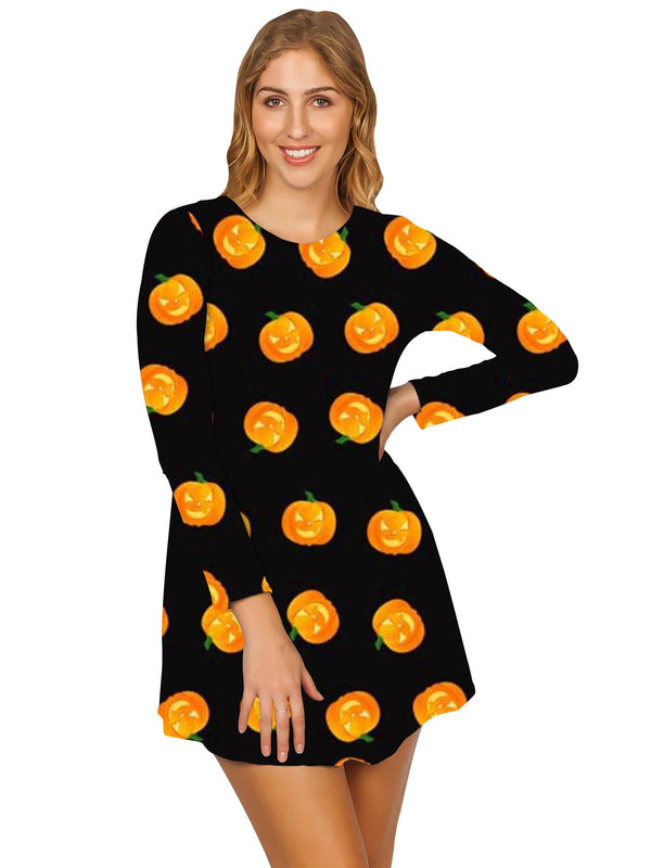 love my fashions Face Pumpkins Print Halloween Dress