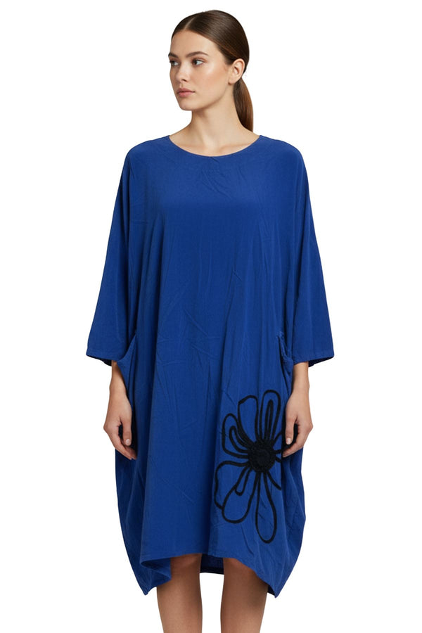 Love My Fashions Floral Embroidered Pattern Front Two Pockets Cotton Dress