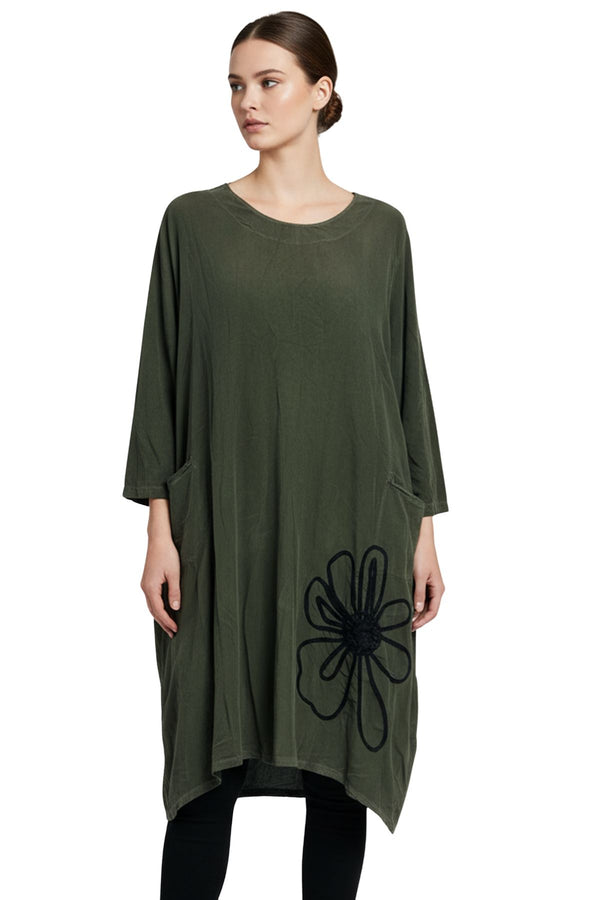 Love My Fashions Floral Embroidered Pattern Front Two Pockets Cotton Dress