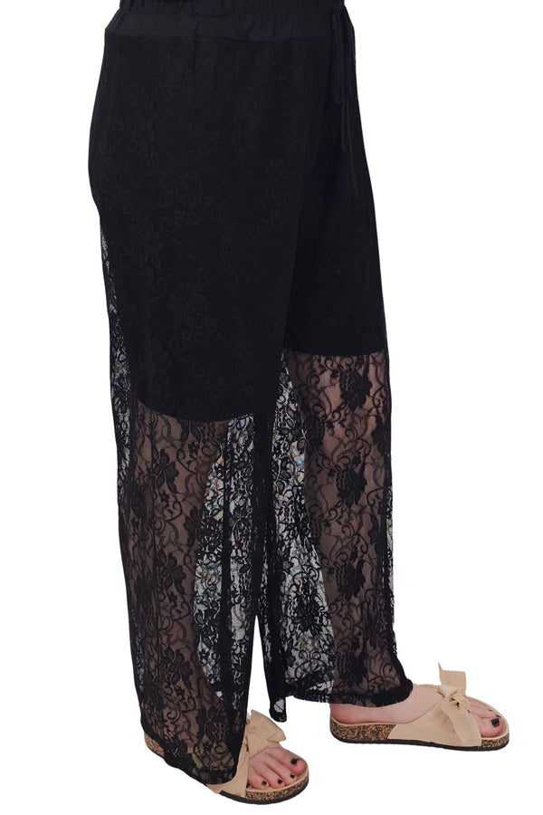 Love My Fashions Floral Lace Pattern Drawstring Waistband Trousers