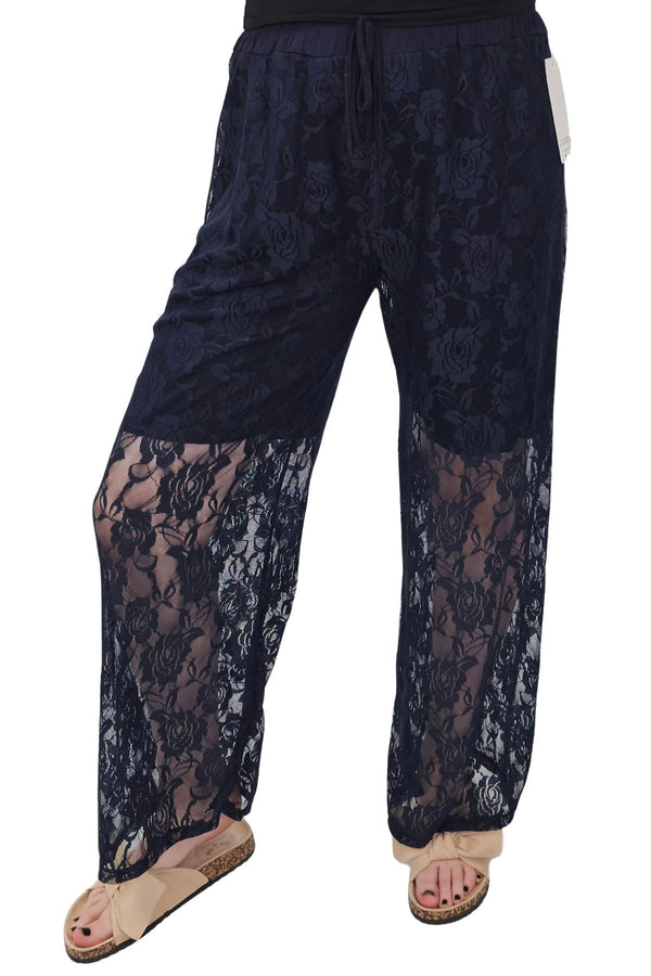 Love My Fashions Floral Lace Pattern Drawstring Waistband Trousers