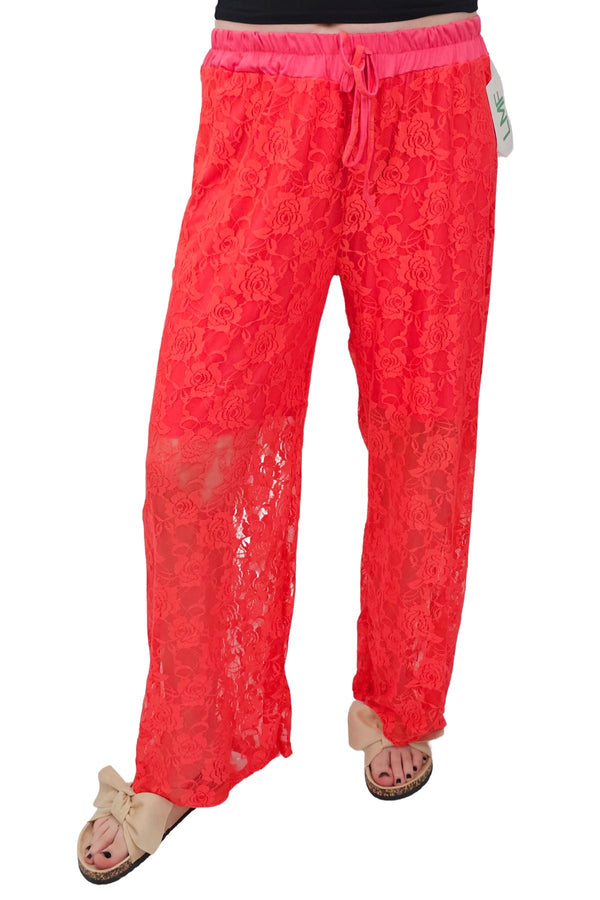love my fashions Floral Lace Pattern Drawstring Waistband Trousers