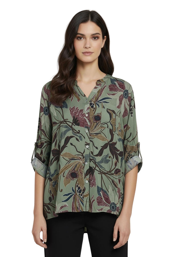 Love My Fashions Floral Print Button Up Front Pocket Shirt