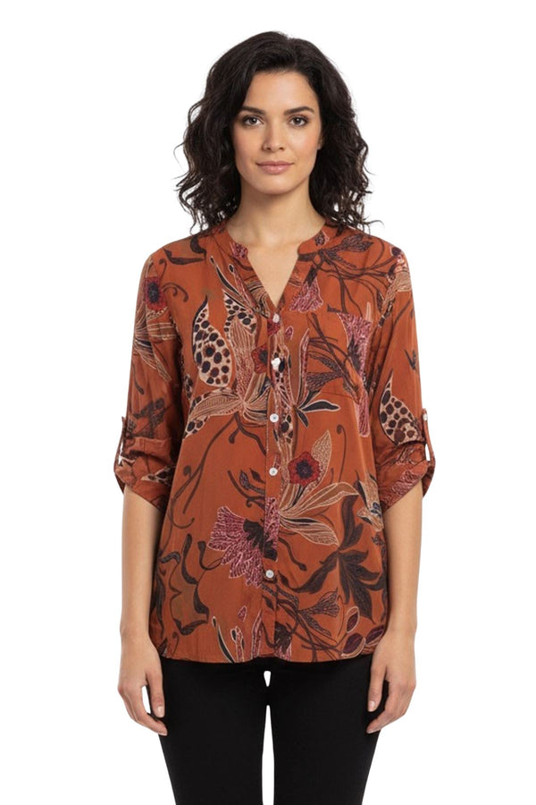 Love My Fashions Floral Print Button Up Front Pocket Shirt