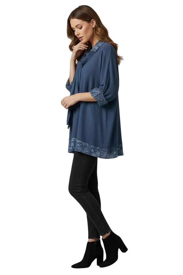 Love My Fashions Floral Print Layered Hem Matching Scarf Cotton Top