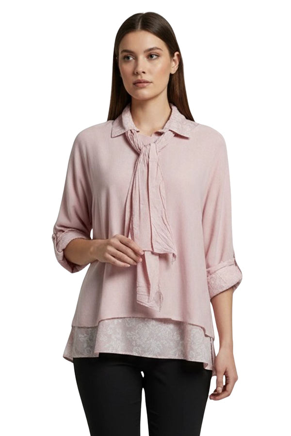 love my fashions Floral Print Layered Hem Matching Scarf Cotton Top