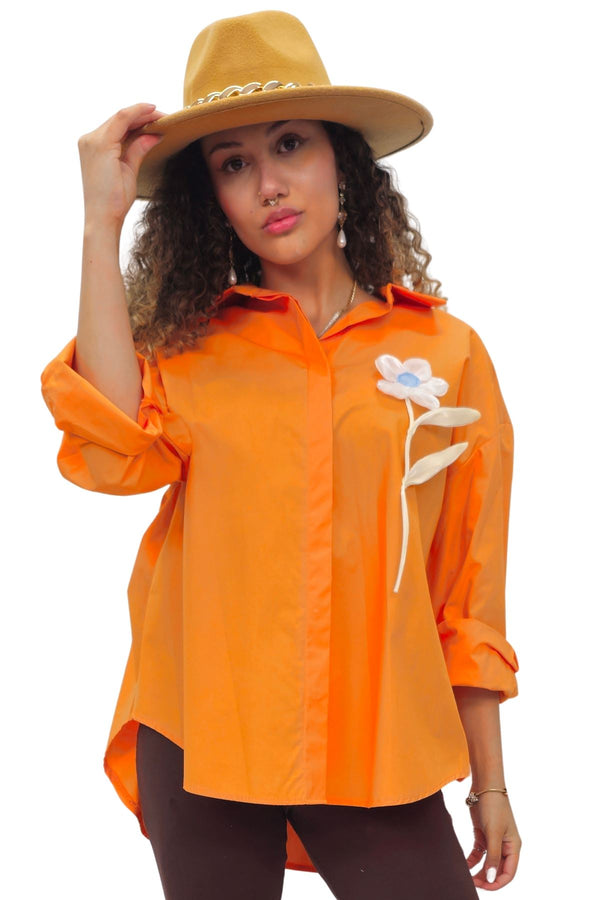 Love My Fashions Flower Applique Pattern High Low Hem Shirt