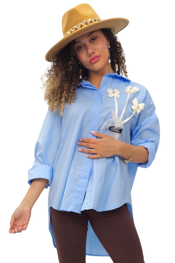 Love My Fashions Flower Applique Pattern High Low Hem Shirt