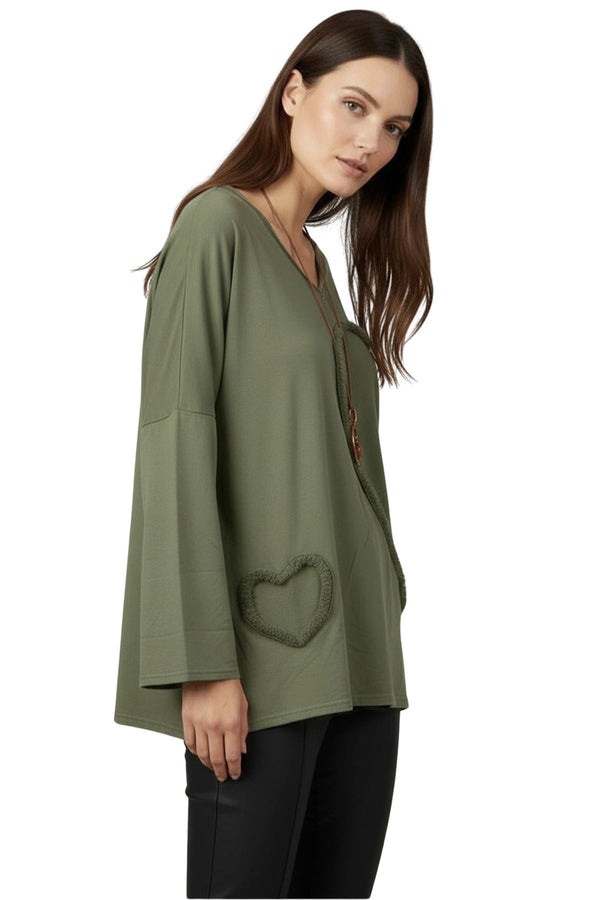 Love My Fashions Heart Shaped Raw Edge Patch Work Tunic Cotton Top