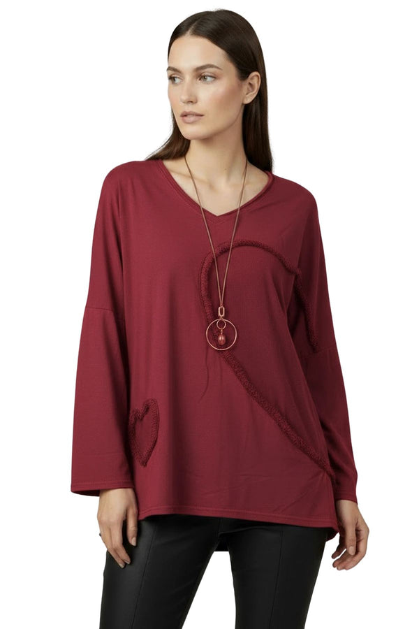 Love My Fashions Heart Shaped Raw Edge Patch Work Tunic Cotton Top