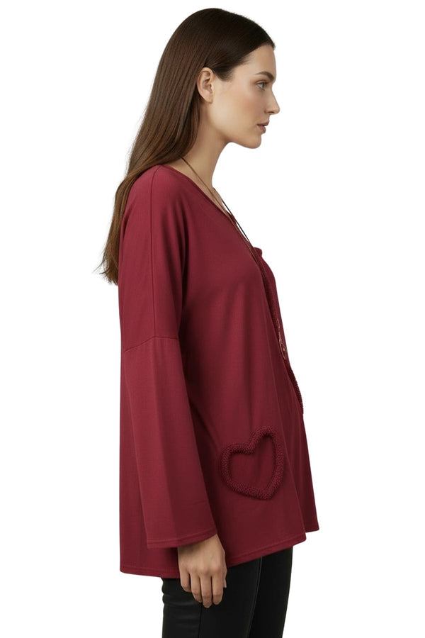 Love My Fashions Heart Shaped Raw Edge Patch Work Tunic Cotton Top