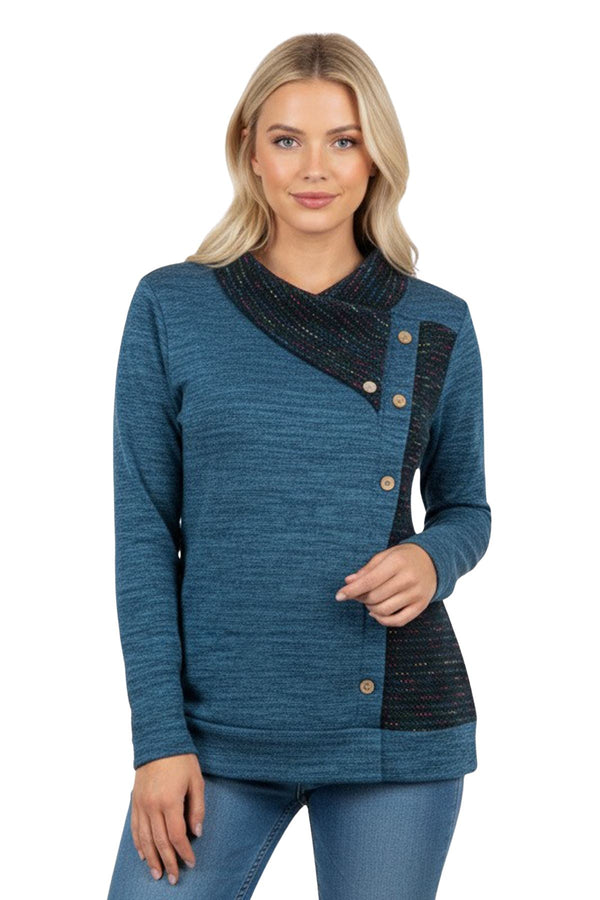 Love My Fashions Heathered Texture Front Button Detail Top