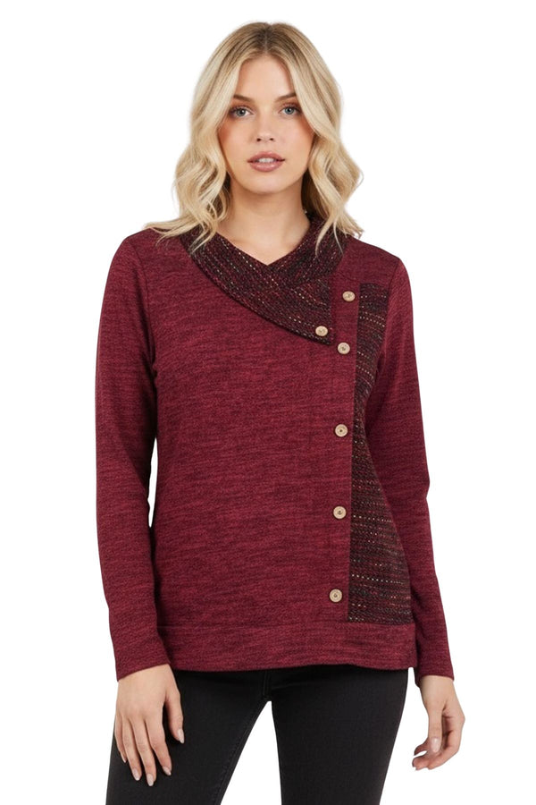 Love My Fashions Heathered Texture Front Button Detail Top