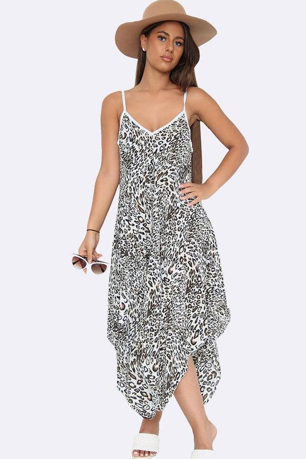 love my fashions Italian Leopard Strappy Hanky Hem Dress