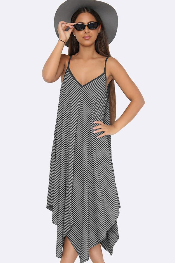 Love My Fashions Italian Pinstripe Strappy Hanky Hem Dress
